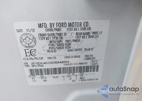 2013 Ford Edge Limited из США, поврежденный, VIN 2FMDK4KC6DBA42084